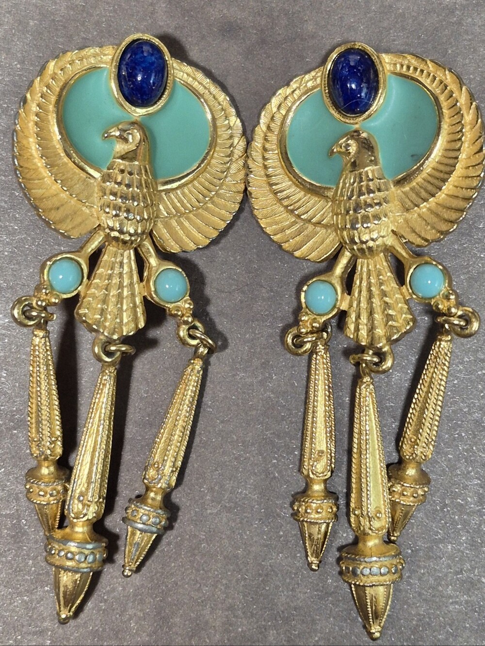 Elizabeth Taylor for Avon Egyptian Revival Phoenix Gold Tone Clip On Earrings